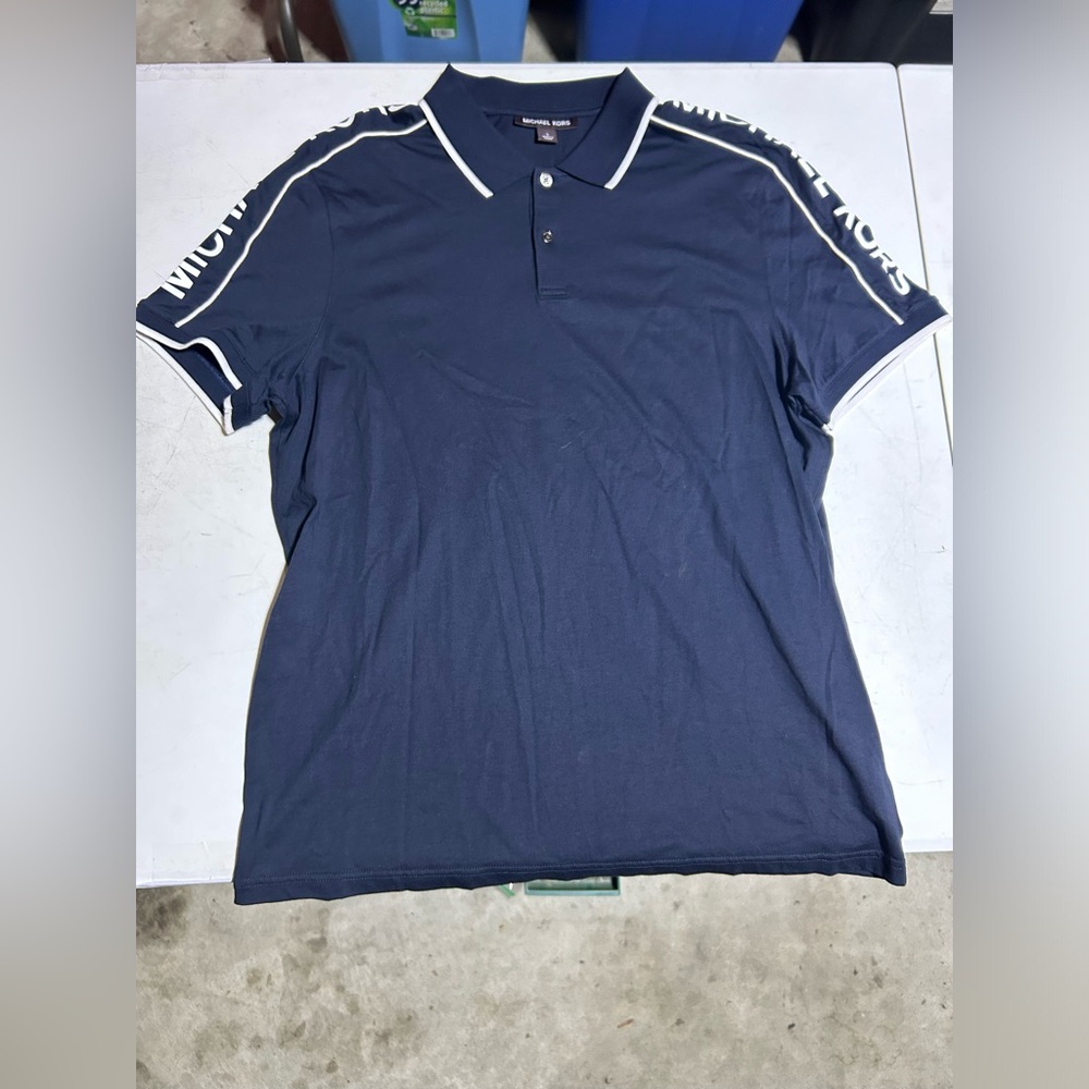 Michael Kors Mens MK Shoulder Logo 100% Cotton Polo Shirt Midnight Blue Large